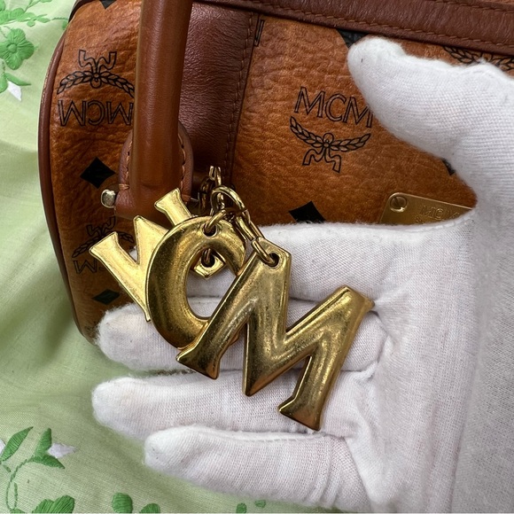 MCM Visetos Satchel Cognac with Bag Charm - Picture 9 of 16